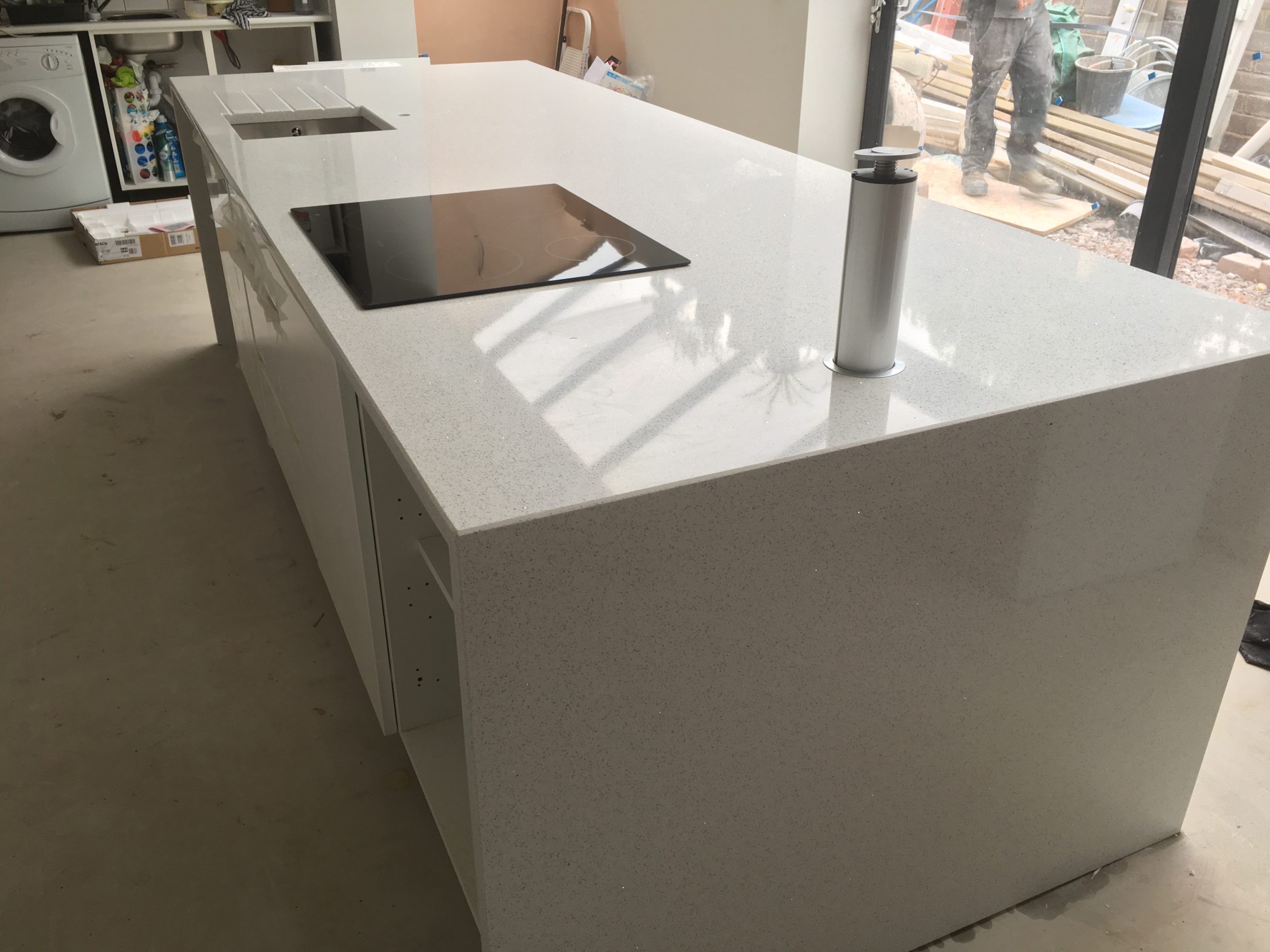 White Mirror Chip Quartz Kitchen Worktops Grosvenor Granite